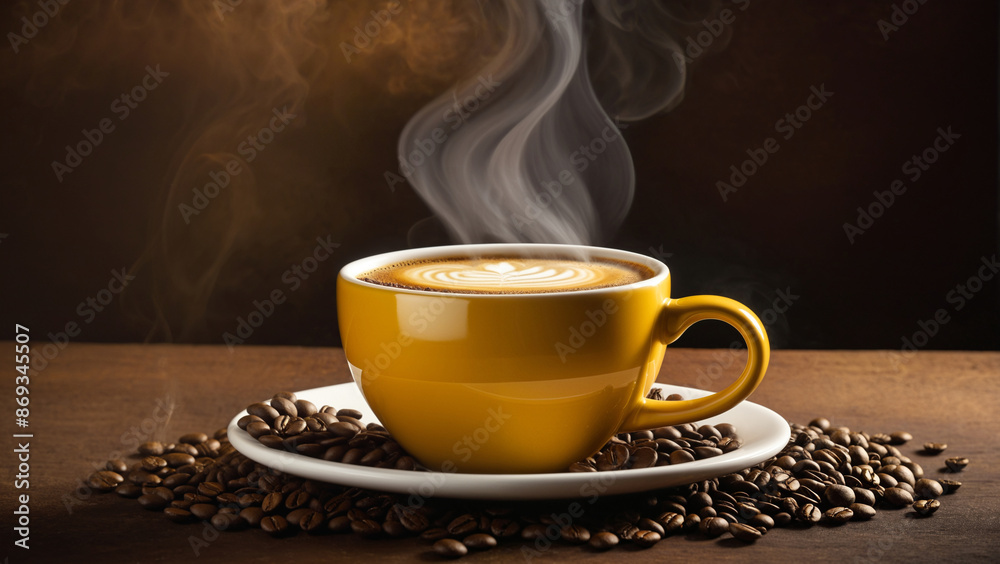 Hot steaming coffee on a wooden table Hot steaming coffee on a wooden table