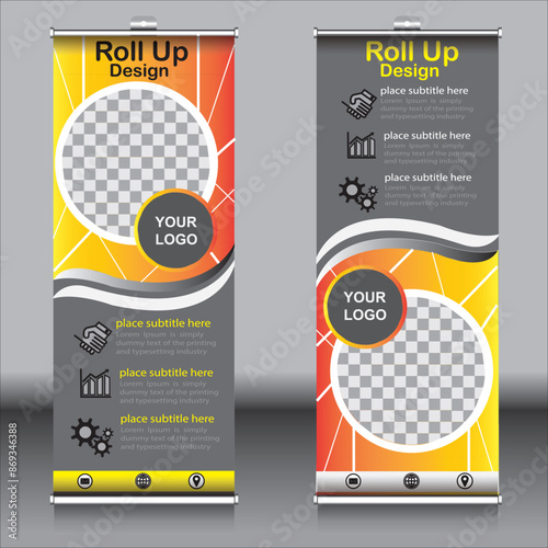 New Roll up banner vertical template design, vector illustration gradient color roll up banners - vector template, pull up, vertical banner.