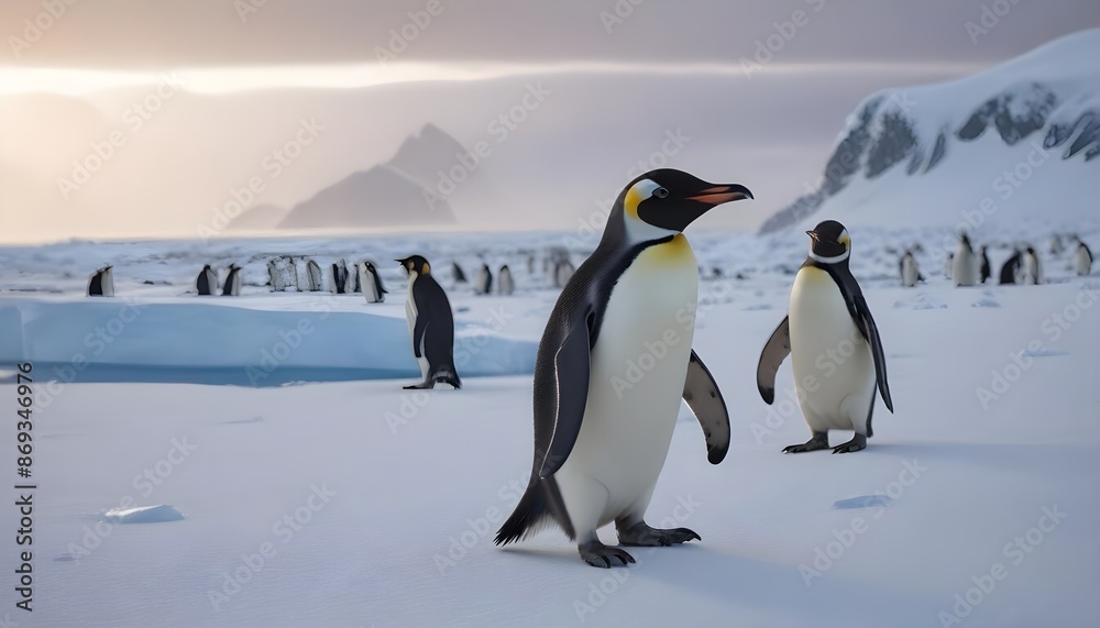 Obraz premium In icy Antarctica penguins dance and thrive, defying the harshness of their environment with their resilient spirits 