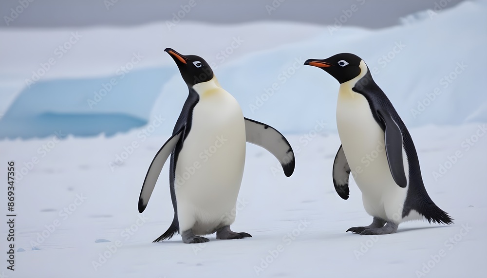 Obraz premium In icy Antarctica penguins dance and thrive, defying the harshness of their environment with their resilient spirits 