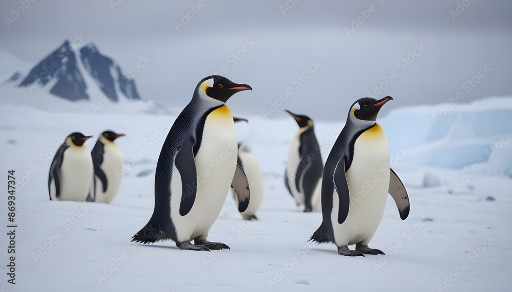 Obraz premium In icy Antarctica penguins dance and thrive, defying the harshness of their environment with their resilient spirits 
