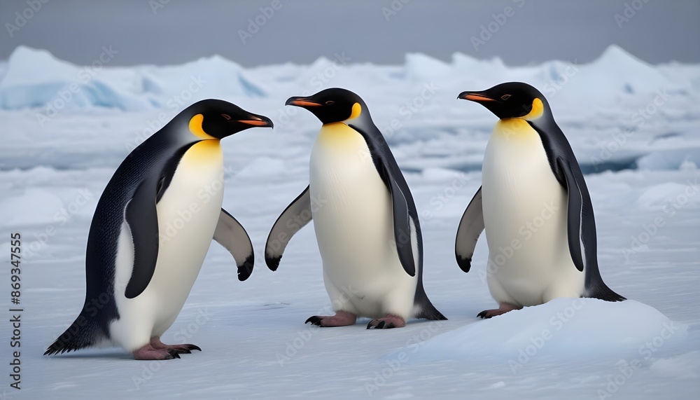 Obraz premium In icy Antarctica penguins dance and thrive, defying the harshness of their environment with their resilient spirits 