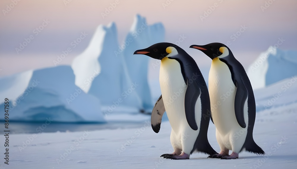 Obraz premium In icy Antarctica penguins dance and thrive, defying the harshness of their environment with their resilient spirits 