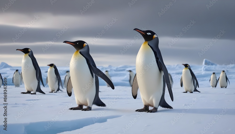 Obraz premium In icy Antarctica penguins dance and thrive, defying the harshness of their environment with their resilient spirits 