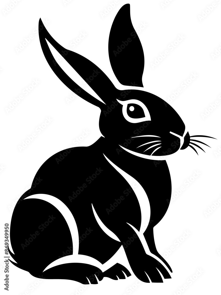 Obraz premium Black rabbit vector logo style illustration, black bunny vector