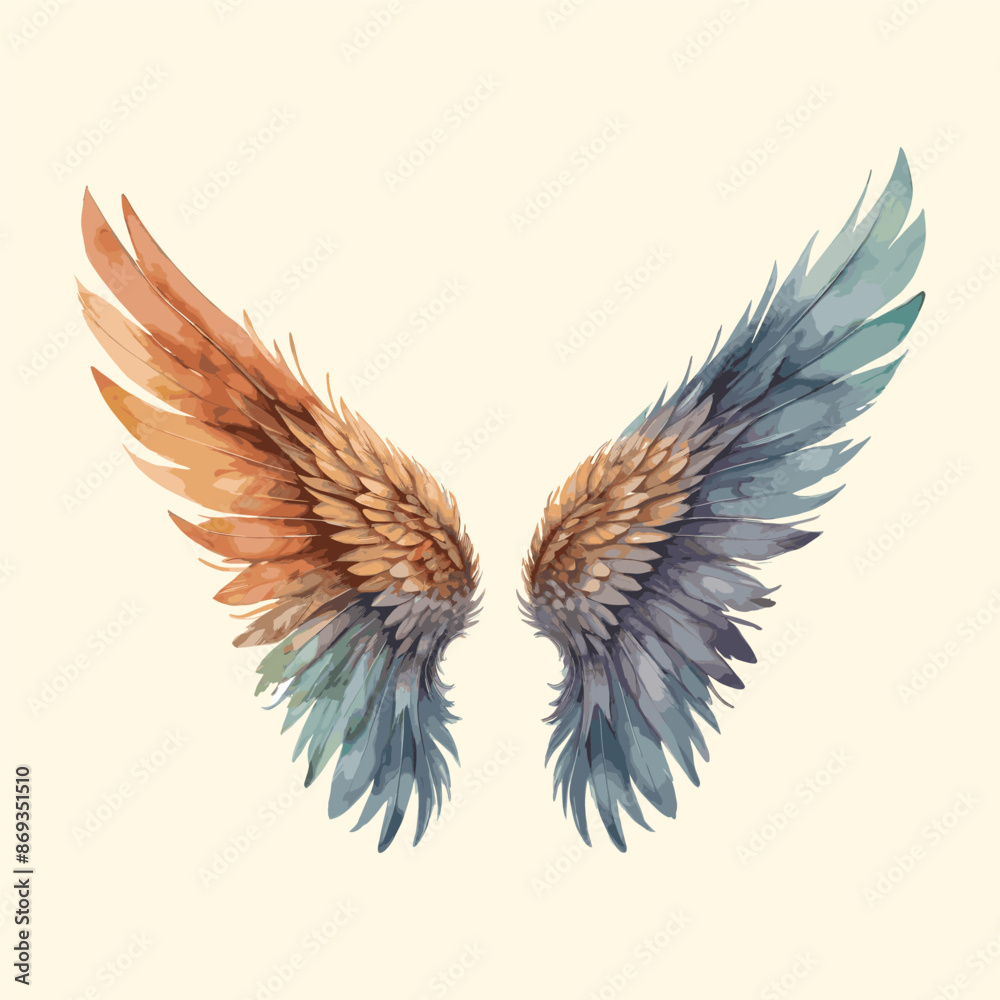 Obraz premium Feathers Wings Watercolor Illustration