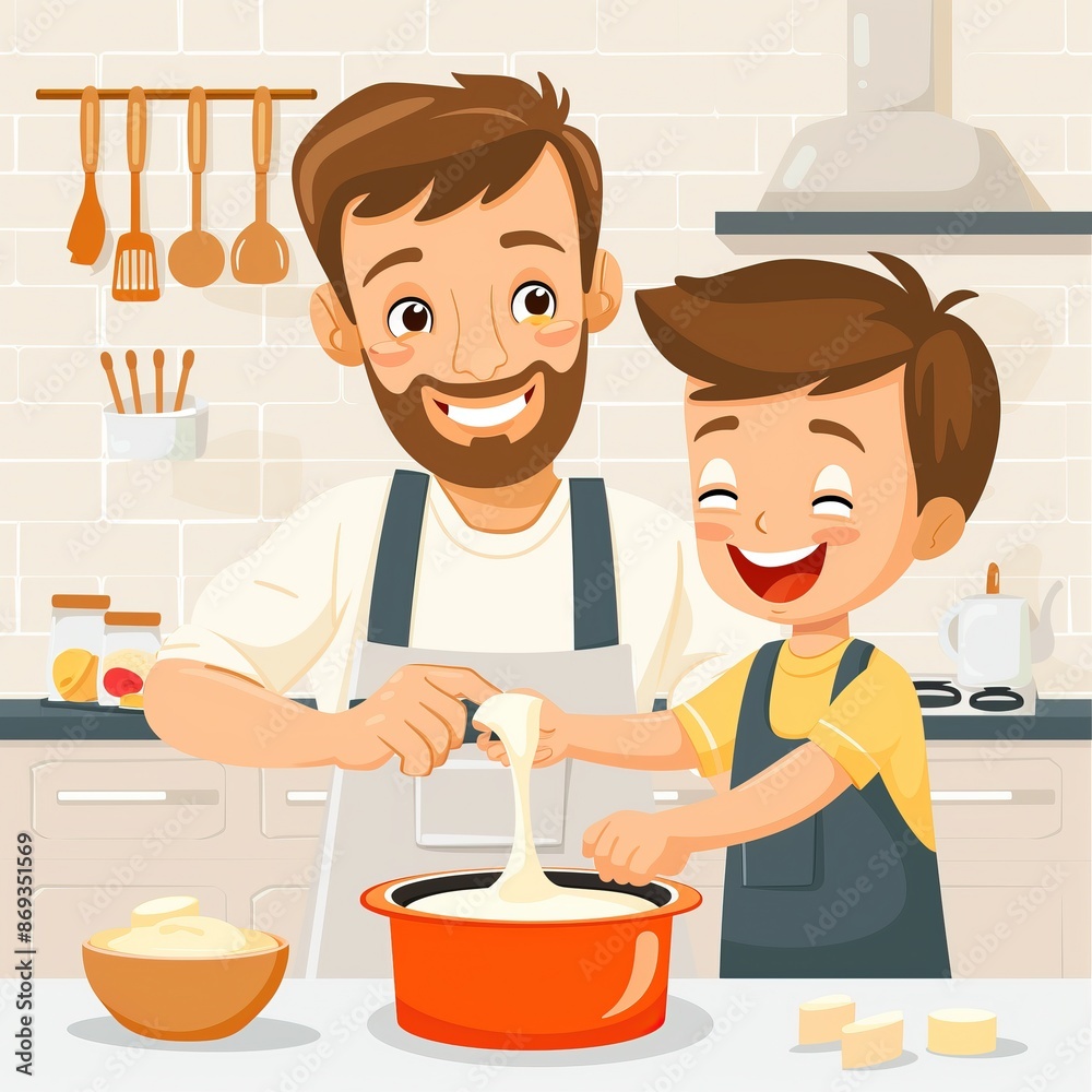 Father and Son Cooking Together in Modern Kitchen, Happy Family Bonding, Cartoon Illustration
Father and Son Cooking Together in Modern Kitchen, Happy Family Bonding, Cartoon Illustration