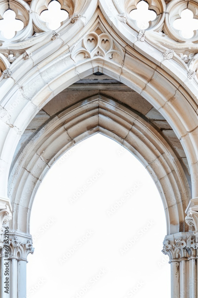 Fototapeta premium Minimal gothic white arch architecture isolated