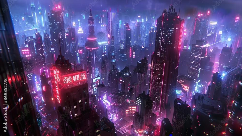 Obraz premium Exploring Futuristic Cities Neon Lights and Busy Streets