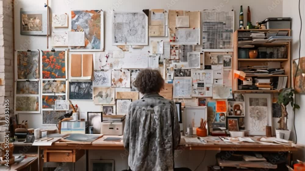 This Designer creating art in a stylish studio, surrounded by sketches and vibrant designs. This Designer creating art in a stylish studio, surrounded by sketches and vibrant designs.