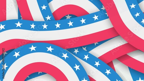 Dynamic video transition featuring threads in the colors of the American flag, designed as a ribbon. This vibrant and patriotic animation adds a creative and festive touch to your videos, ideal for na