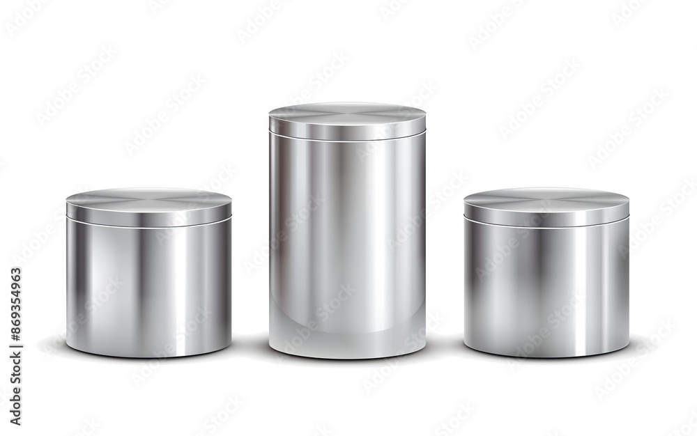 Silver empty product isolated podium. Three geometric metallic round shapes for product branding. Silver empty product isolated podium. Three geometric metallic round shapes for product branding.