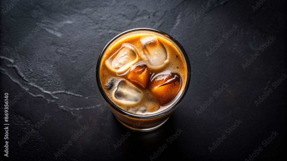 glass of iced coffee on black background glass of iced coffee on black background
