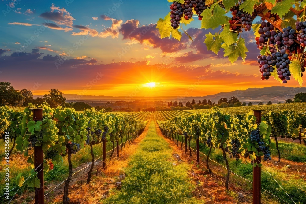 Naklejka premium Vineyard outdoors sunset nature.