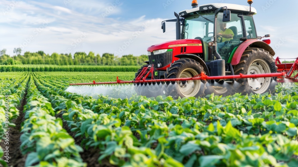 A red tractor plows a field, leaving a trail of loose, dark soil behind it A red tractor plows a field, leaving a trail of loose, dark soil behind it