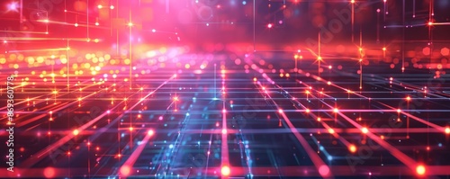 Neon grids forming random patterns