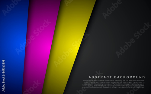 Black material background with stripes in cmyk colors. Print banner designs for your business. Abstract vector illustration