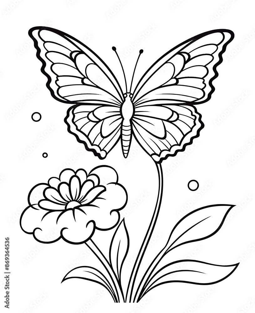 Happy Butterfly And Flower Coloring Book. Black and white Moth vector illustration for children coloring page. Happy Butterfly And Flower Coloring Book. Black and white Moth vector illustration for children coloring page.