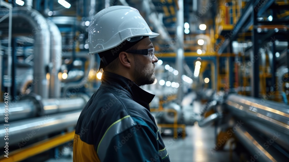 Male inspector conducting checks on steel pipes and elbows at refinery. Male inspector conducting checks on steel pipes and elbows at refinery.
