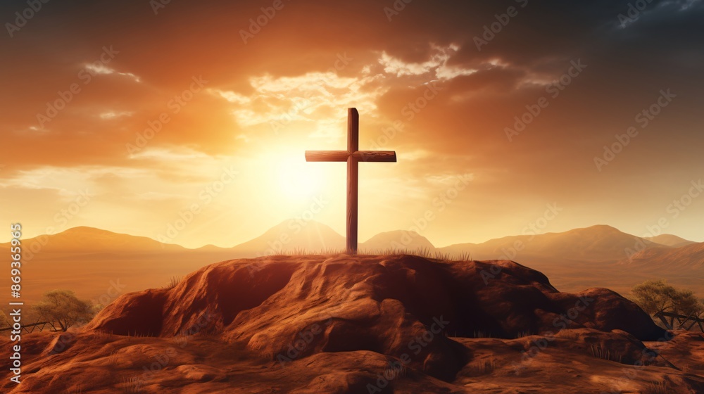 Resurrection scene: empty tomb at dawn. Resurrection scene: empty tomb at dawn.