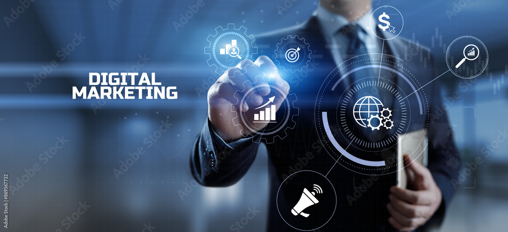 DIgital marketing online internet SEO SEM SMM. Businessman pressing button on screen. DIgital marketing online internet SEO SEM SMM. Businessman pressing button on screen.