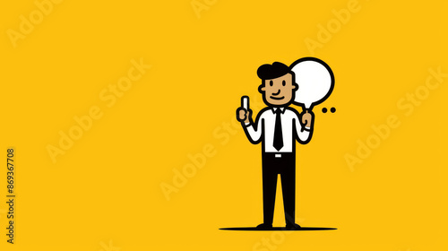 Minimalistic stick figure character holding a speech bubble  engaging and simple graphic design.