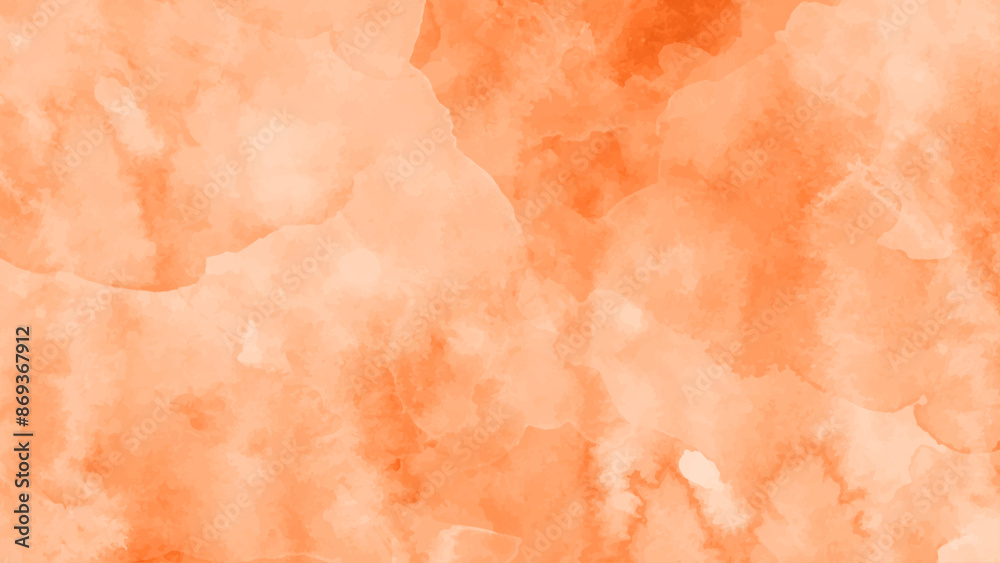 Fototapeta premium Orange ink and watercolor textures on white paper background.