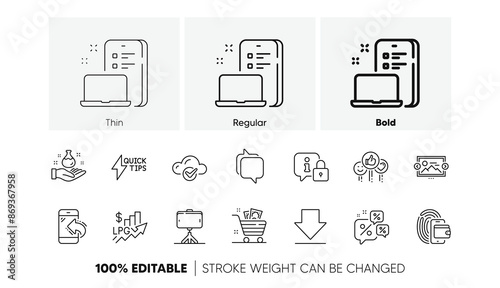 Image carousel, Rise price and Like line icons. Pack of Selfie stick, Cloud computing, Wallet icon. Quickstart guide, Lock, Grocery basket pictogram. Messenger, Incoming call, Device. Vector