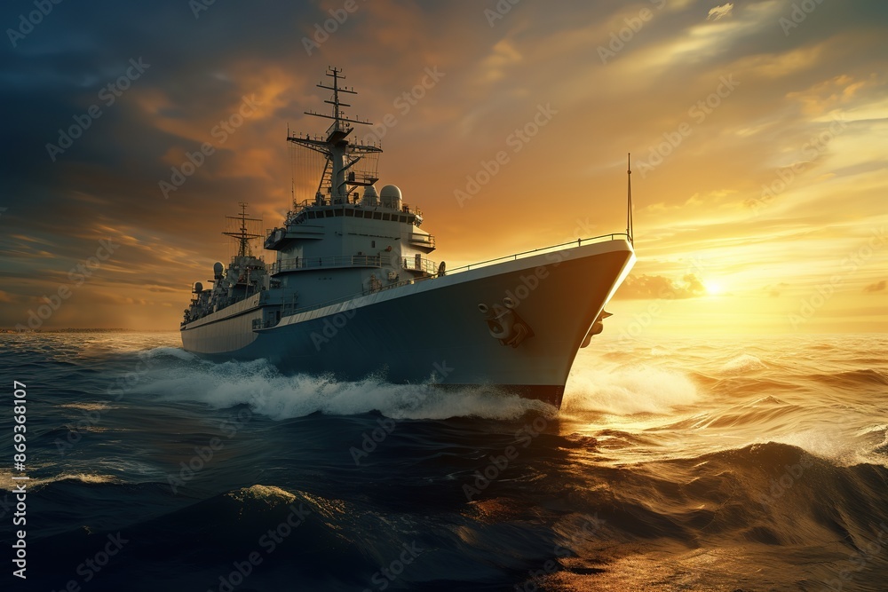 American Modern Warship In Rays Of The Sun. 3D Illustration.
American Modern Warship In Rays Of The Sun. 3D Illustration.