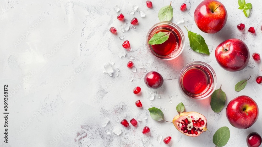 Refreshing apple juice with apples and pomegranate seeds Refreshing apple juice with apples and pomegranate seeds