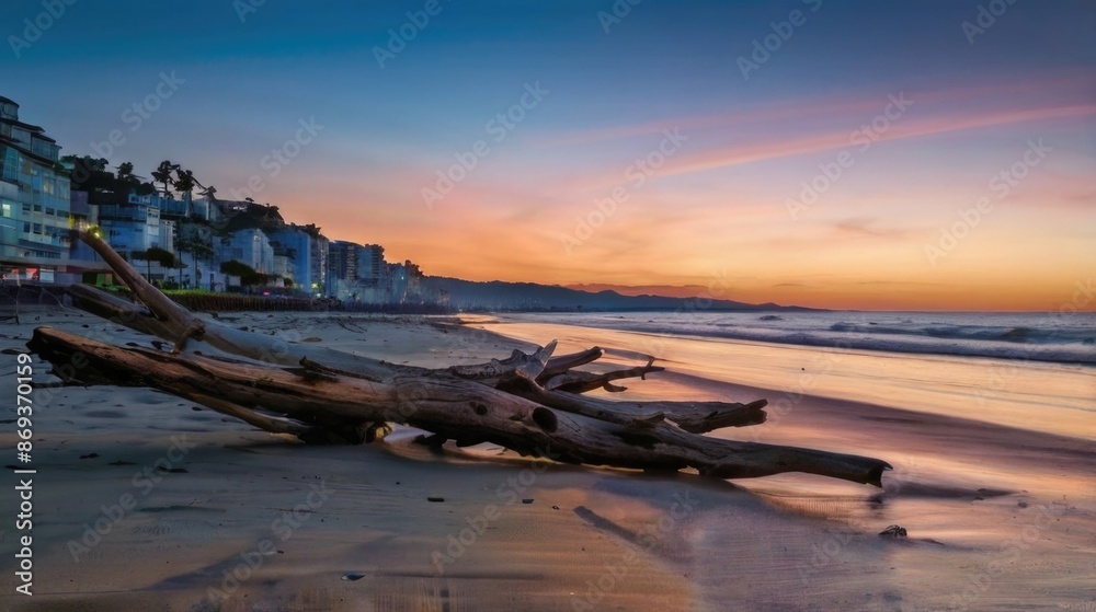 a driftwood tree on the beach at sunset a driftwood tree on the beach at sunset