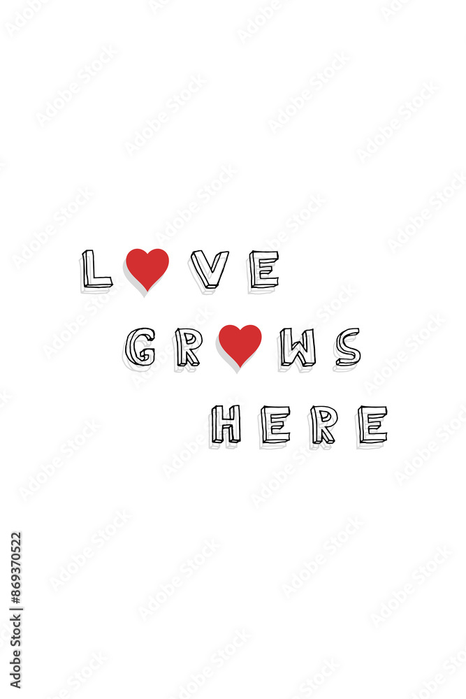 Enhance your home decor with 'Love Grows Here' featuring charming black typography adorned with hearts, perfect for creating a warm and inviting atmosphere. Enhance your home decor with 'Love Grows Here' featuring charming black typography adorned with hearts, perfect for creating a warm and inviting atmosphere.