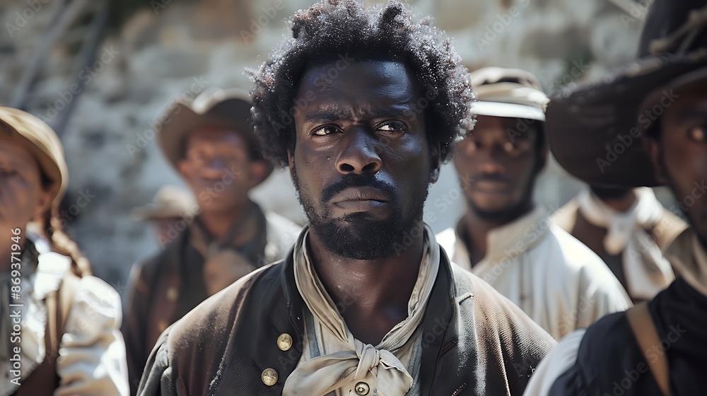 A historical reenactment of the abolition of slavery, with actors in period costumes depicting the signing of important documents. Copy space for text, sharp focus and clear light, high clarity, no A historical reenactment of the abolition of slavery, with actors in period costumes depicting the signing of important documents. Copy space for text, sharp focus and clear light, high clarity, no