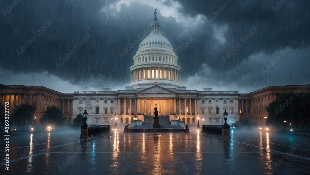 Obraz premium View of white house in rain