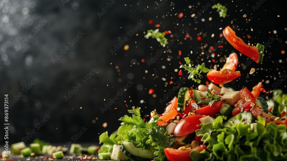 An exciting mix of various cuisines blending together in a visual explosion of flavors with copy space An exciting mix of various cuisines blending together in a visual explosion of flavors with copy space