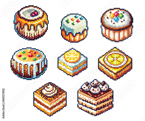 Desserts summer pixel art elements