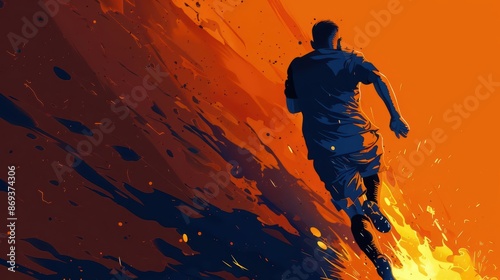 Explosive soccer action captured in a vibrant illustration, with copy space © JK_kyoto