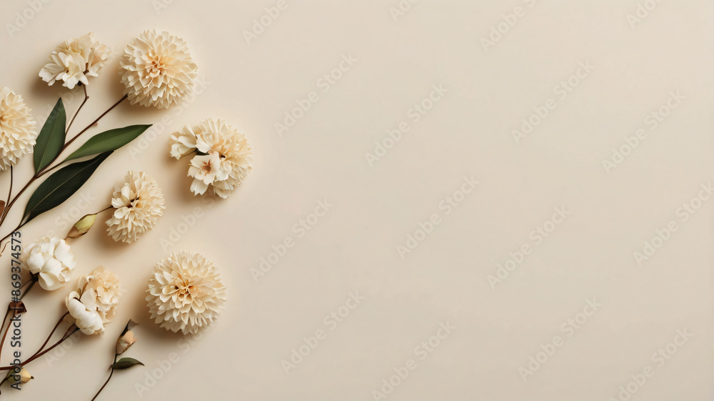 Light Beige Background with Light, leaves and flowers and Shadows Pattern for Product Presentation Light Beige Background with Light, leaves and flowers and Shadows Pattern for Product Presentation