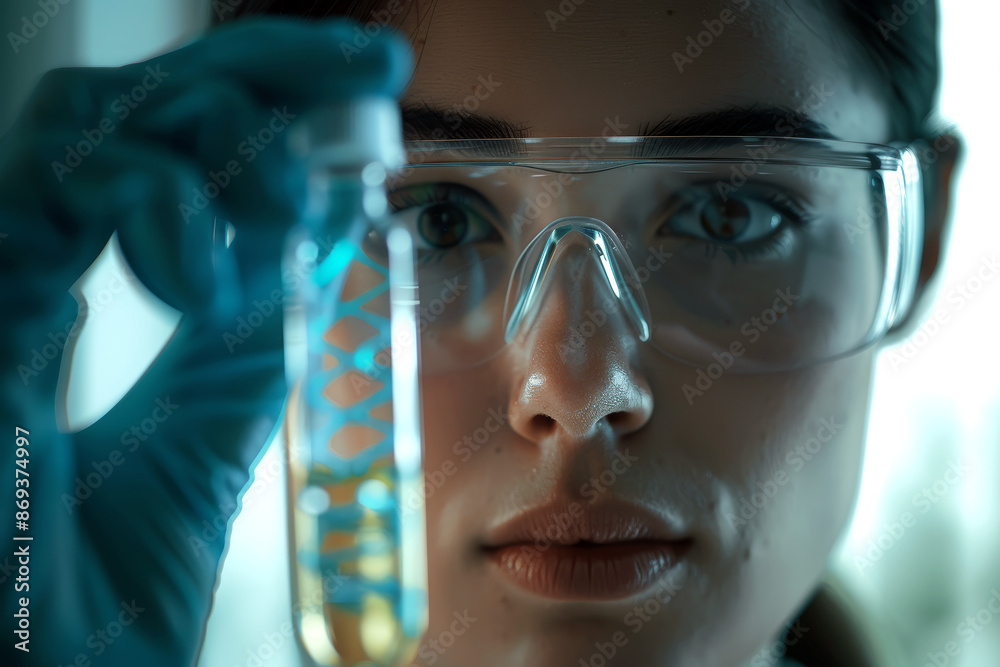 Female scientist in a laboratory. Concept image representing DNA, gene research and biotechnology. Female scientist in a laboratory. Concept image representing DNA, gene research and biotechnology.