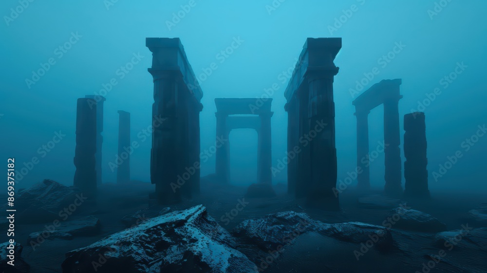 Hightech visualization of a haunted digital landscape with copy space