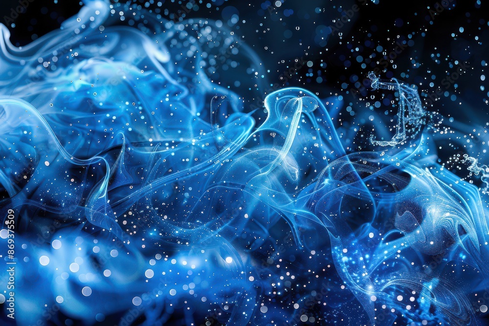 Blue and White Liquid Explosion Fantasy Art on a dark blurred background Blue and White Liquid Explosion Fantasy Art on a dark blurred background