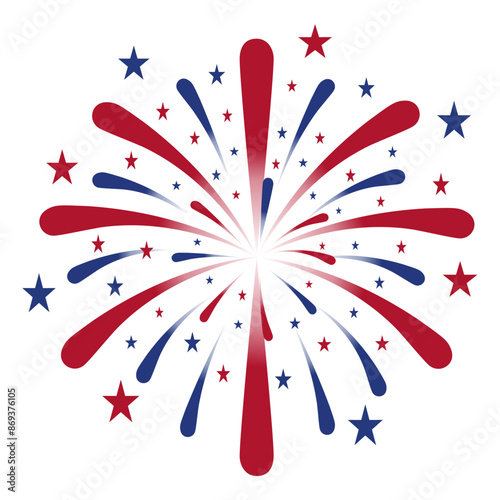 Fourth of July fireworks, a series of fireworks with stars and sparks in red and blue. United States Independence Day. Red and blue fireworks for an unforgettable 4th of July. Vector illustration