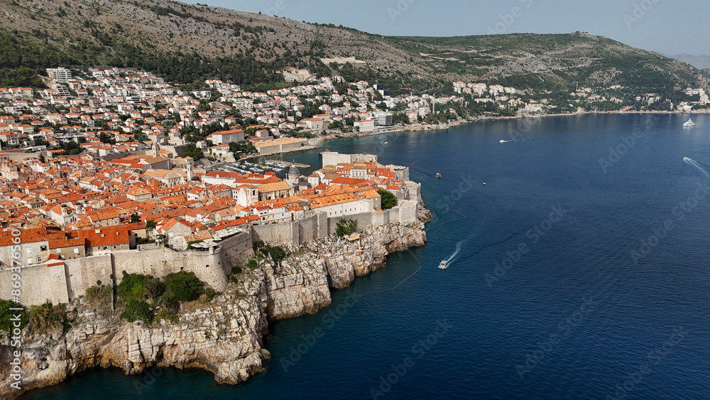 Aerial drone view of dubrovnik Croatia city walled adriatic balkans Aerial drone view of dubrovnik Croatia city walled adriatic balkans