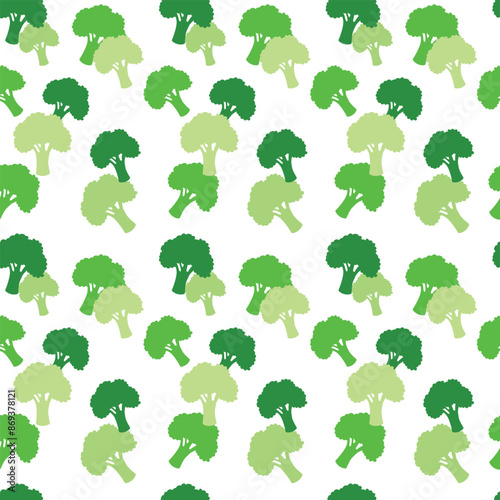Seamless pattern with broccoli in flat style on a white background. Vector illustration