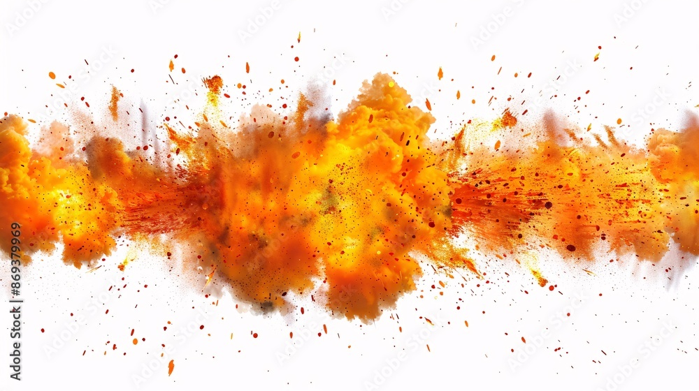 Fiery explosion border against a white background.