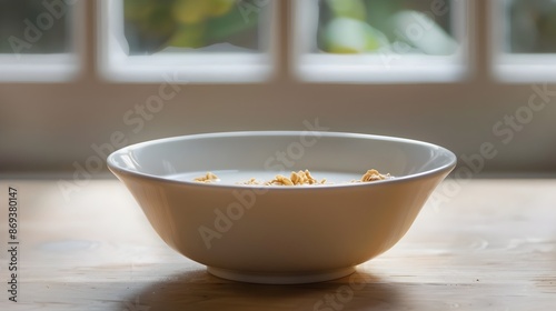 Minimalist Breakfast Cereal in Creamy Milk Filled Ceramic Bowl with Natural Lighting