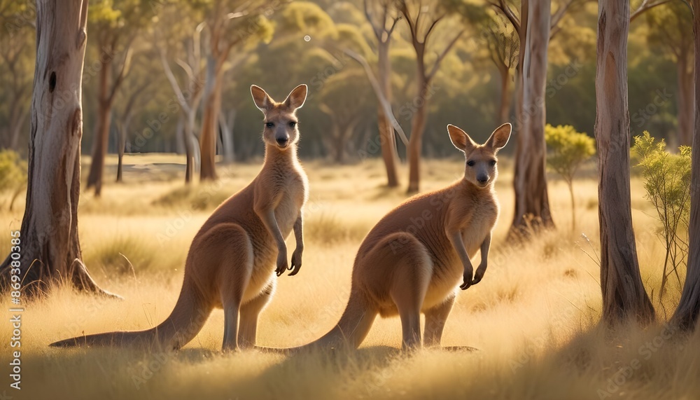 Obraz premium In the sunlight of forest glade or the golden hues of the grasslands, the Kangaroo roams with a sense of quiet grace, blending seamlessly into its natural surroundings