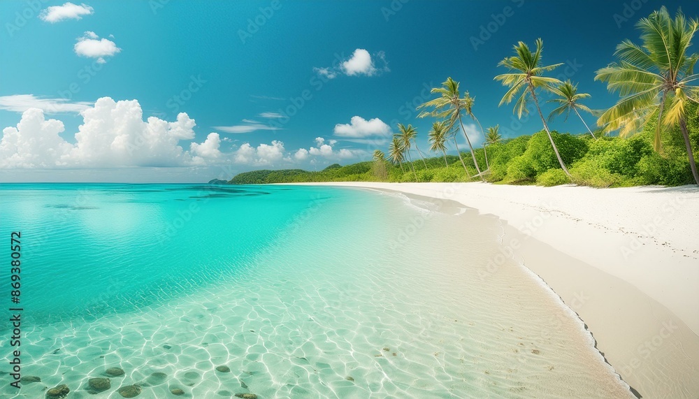 Idyllic beach with white tip and turquoise water Idyllic beach with white tip and turquoise water