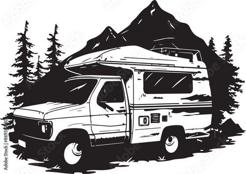 camping van RV vehicle silhouette vector