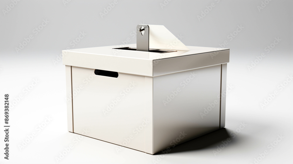 Empty ballot box with ballot in hole on white Empty ballot box with ballot in hole on white